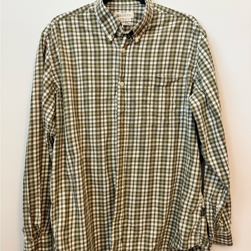 Beretta Men's Olive Plaid Casual Button-Down Shirt‎